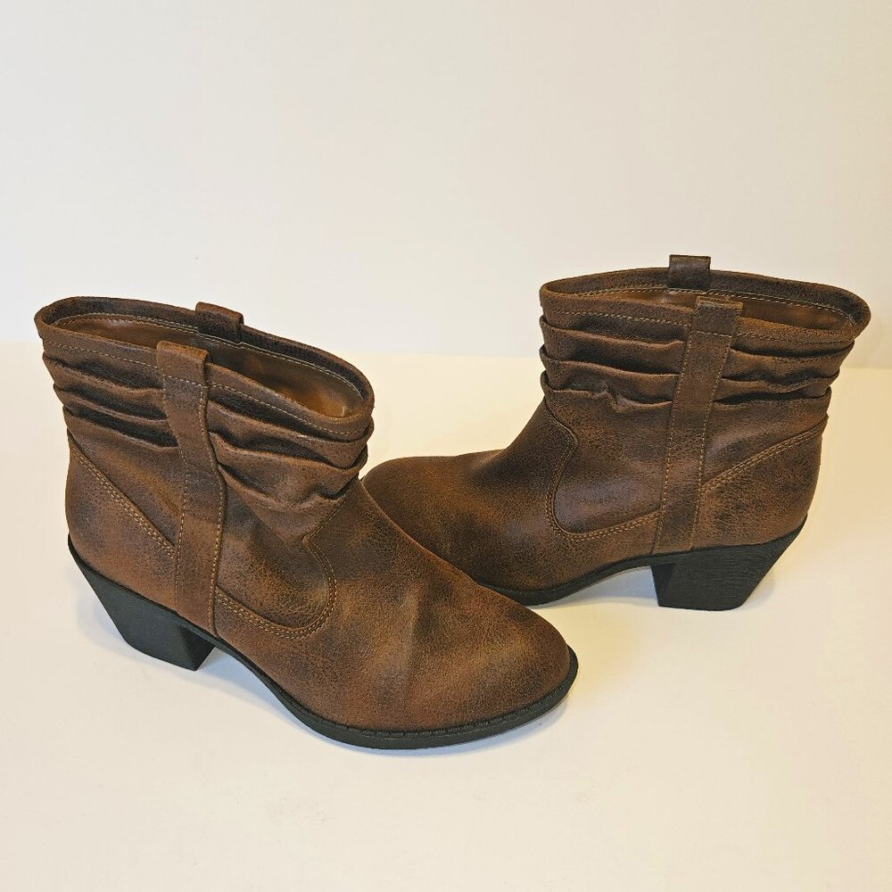 AZ Womens Cowgirl Boho Slouchy Ankle Boots Western Slip On Block Heels Comfort